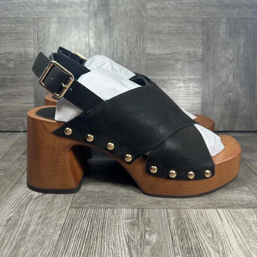 MIA Liarra Platform Clog Sandals Women 10 Black Studded Slingback NEW